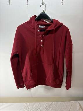 MOSHU Half Button Women's Sweatshirt Hoodie Drawstring Pullover Size M
